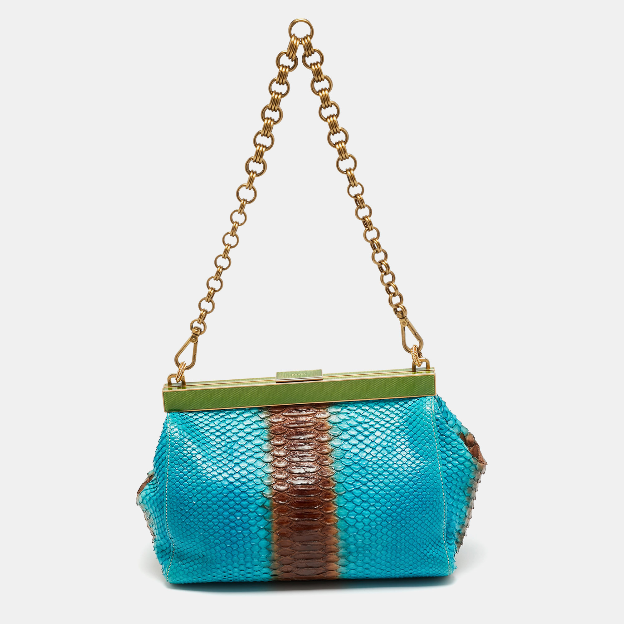 

Prada Frame Ombre Blue/Brown Python Chain Bag