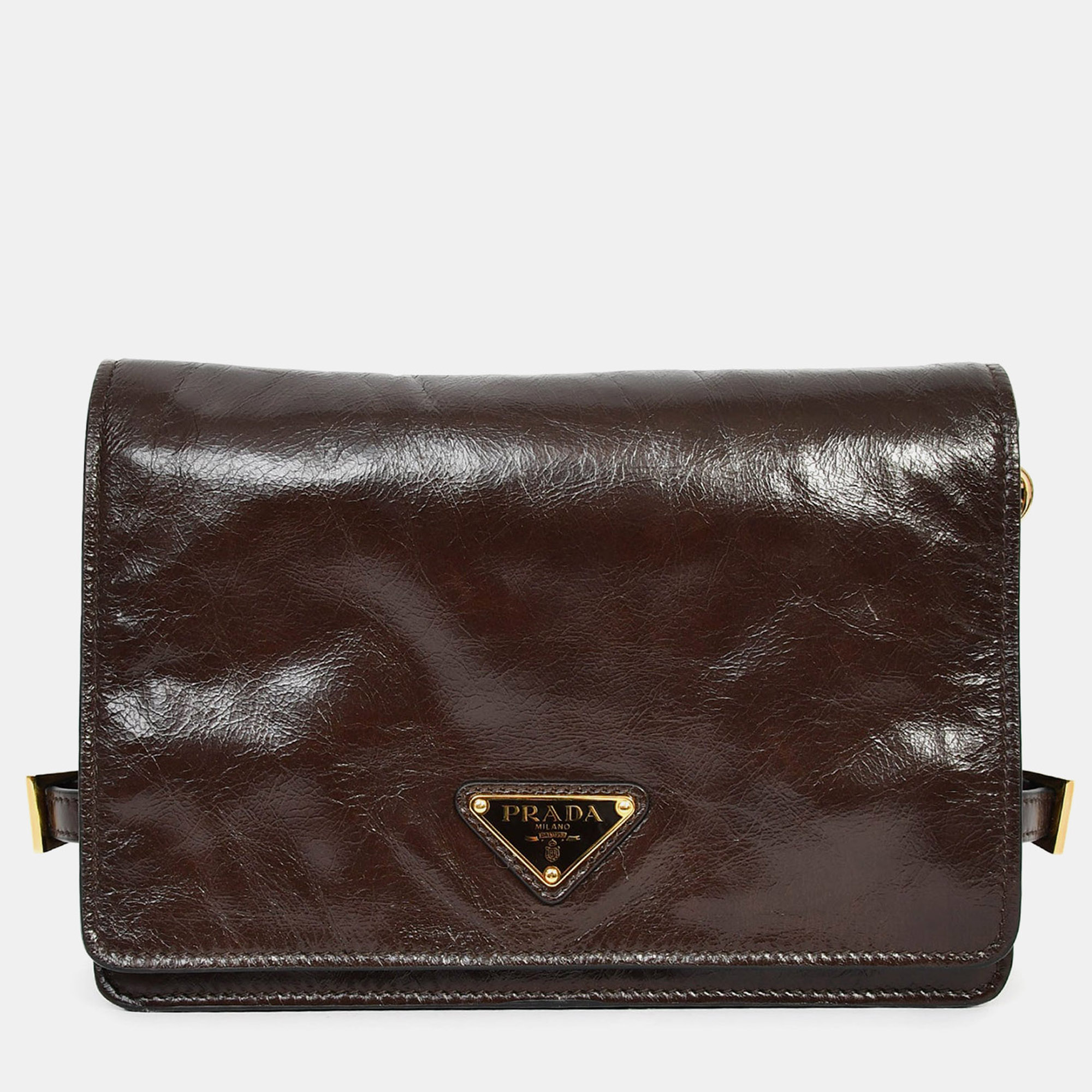 

Prada Brown Leather Buckle Detail Shoulder Bag