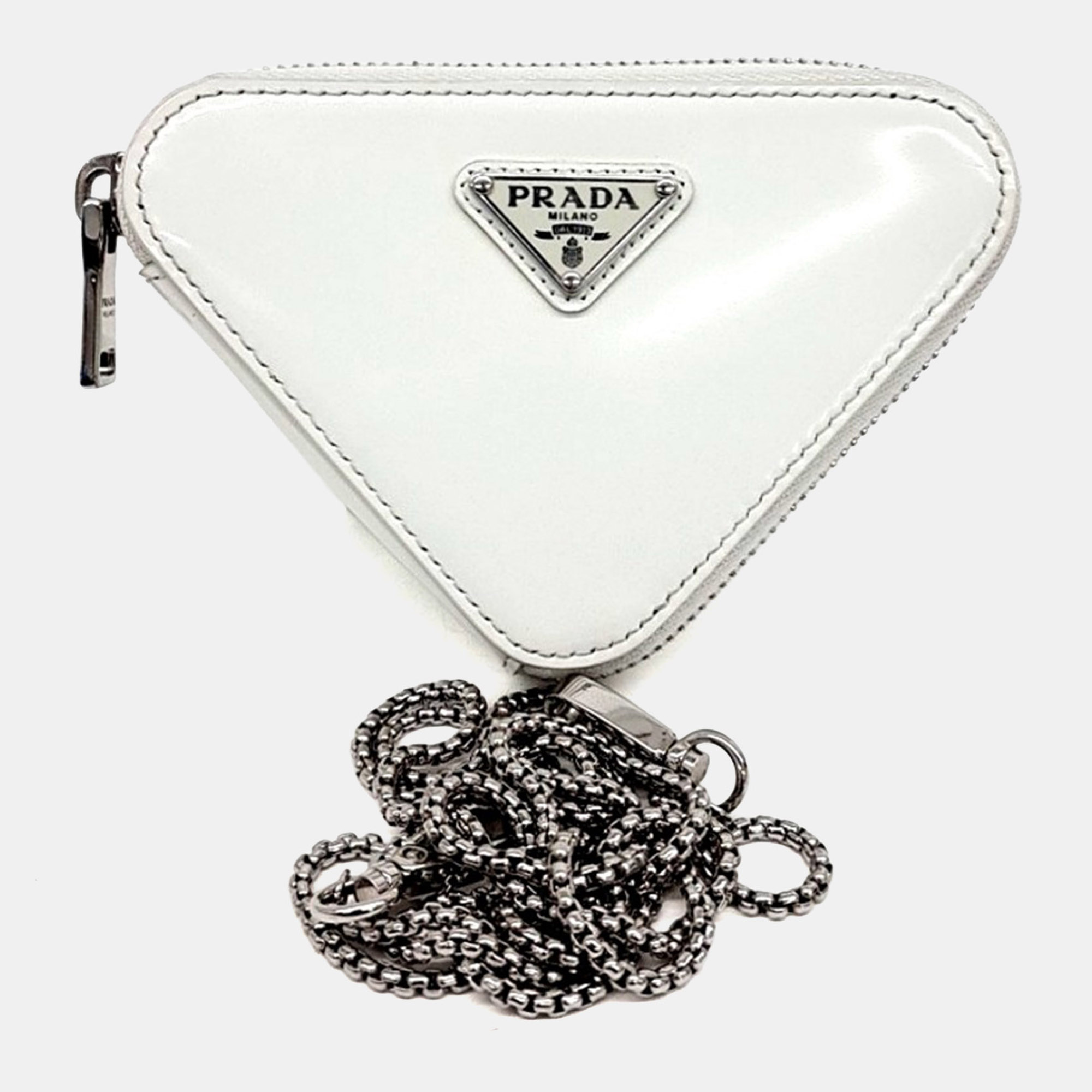 

Prada Triangle Mini Chain Crossbody Bag, White