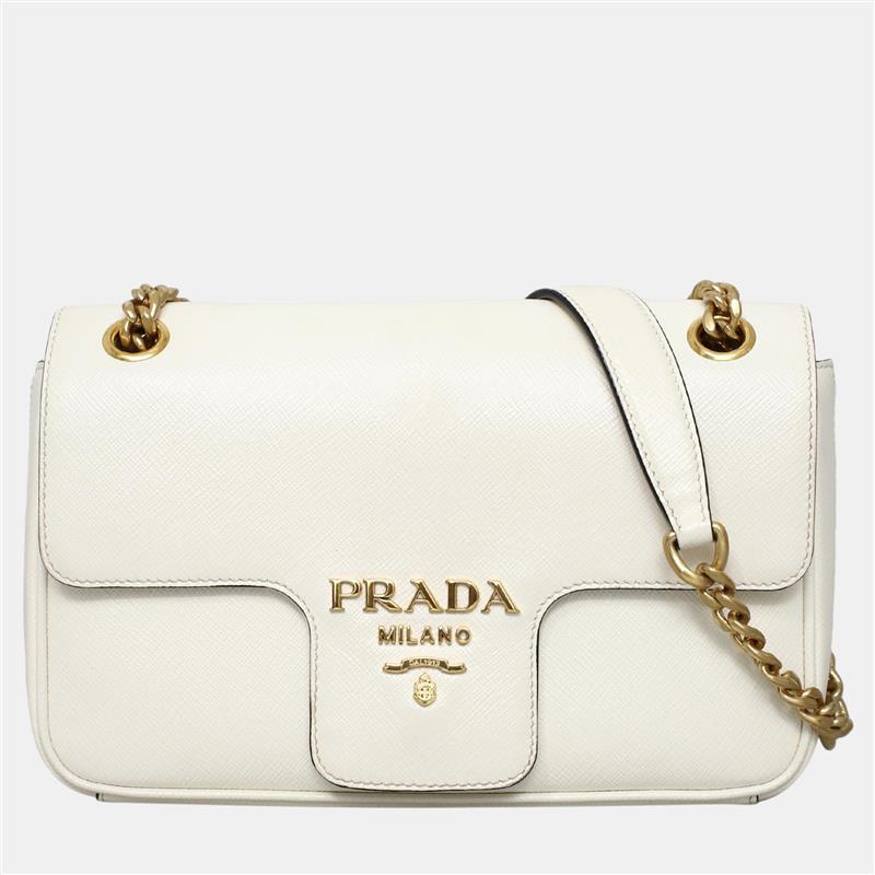 

Prada Flap White Saffiano Chain Shoulder Bag