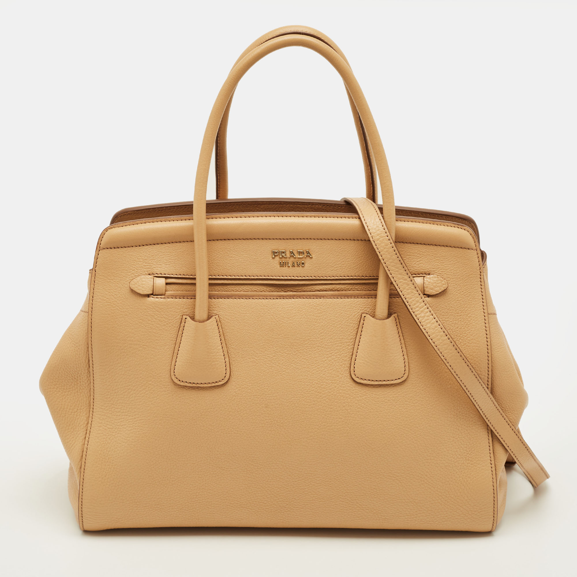 

Prada Beige Vitello Daino Leather Frame Satchel