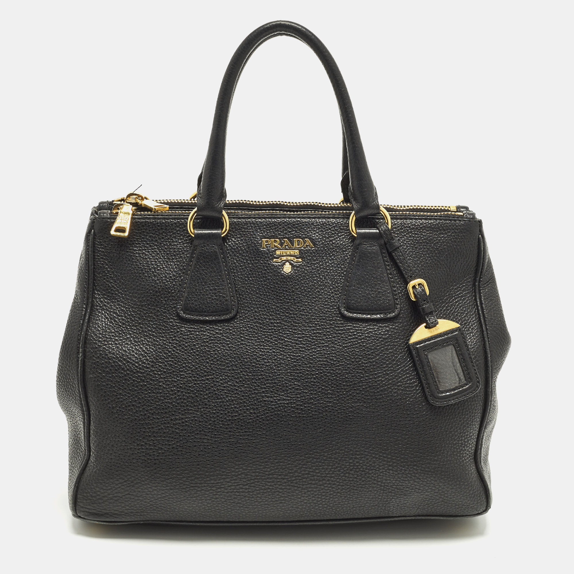 

Prada Double Zip Black Vitello Daino Leather Tote