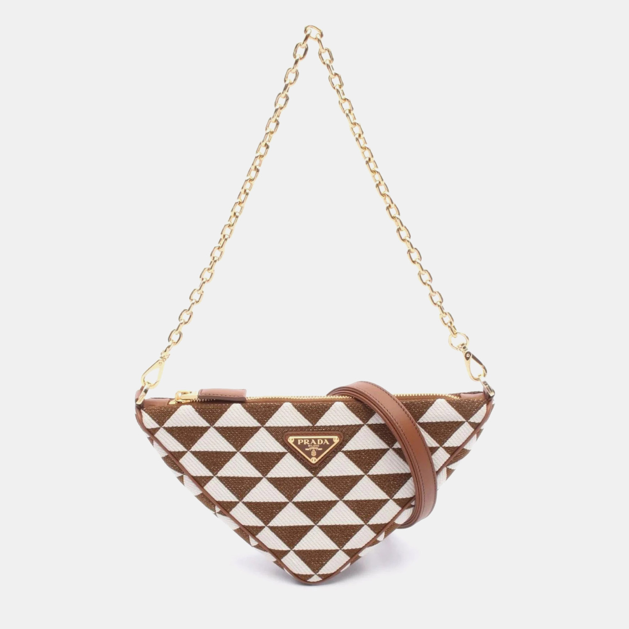 

Prada Triangle Shoulder Bag Canvas And Leather Brown White, Multicolor