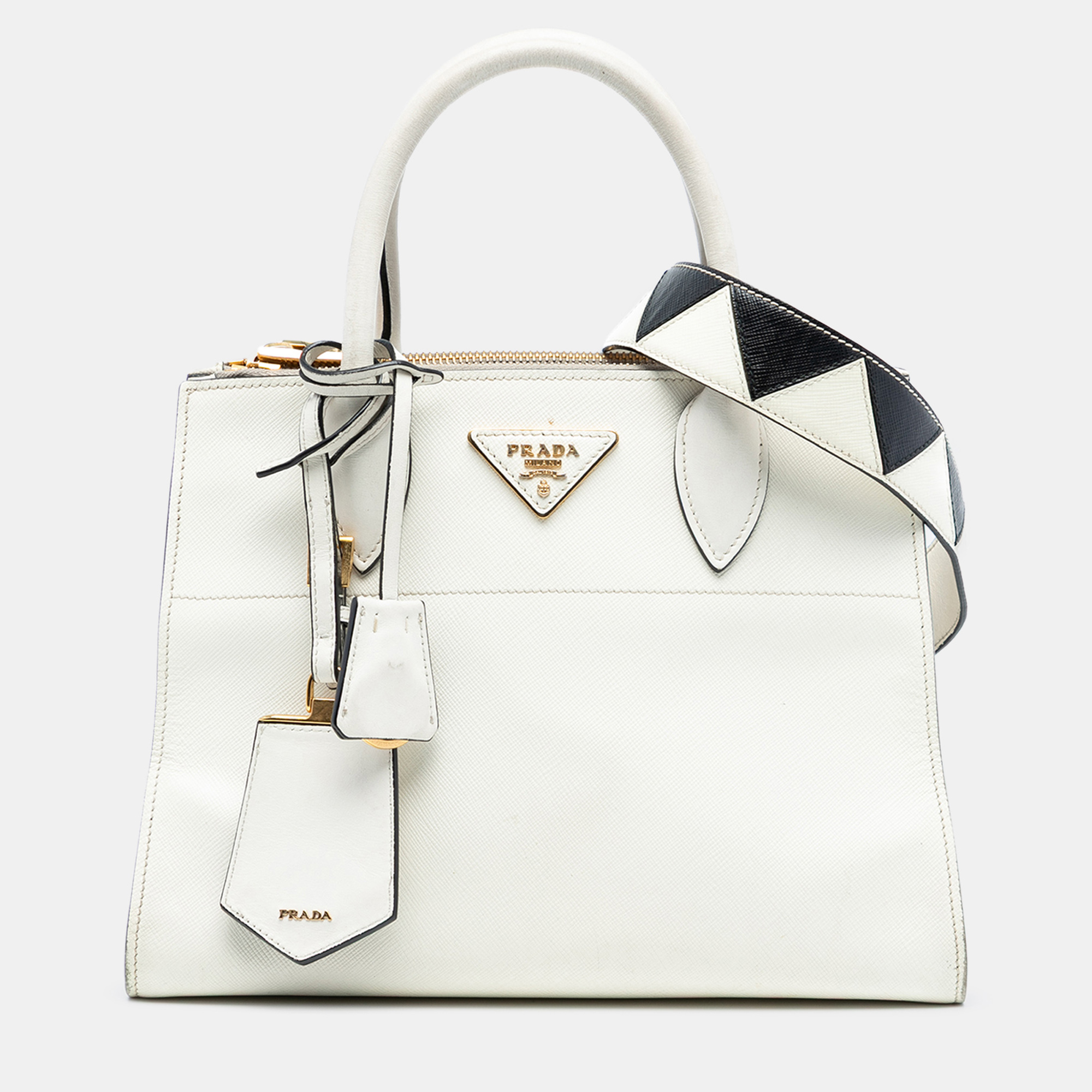 

Prada White City Calf Trimmed Saffiano Greche Paradigme Bag