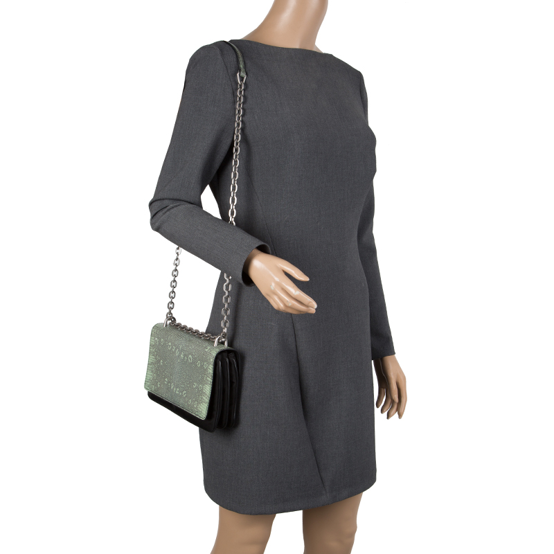 

Prada Green Green/Black Nylon and Lizard Shoulder Bag