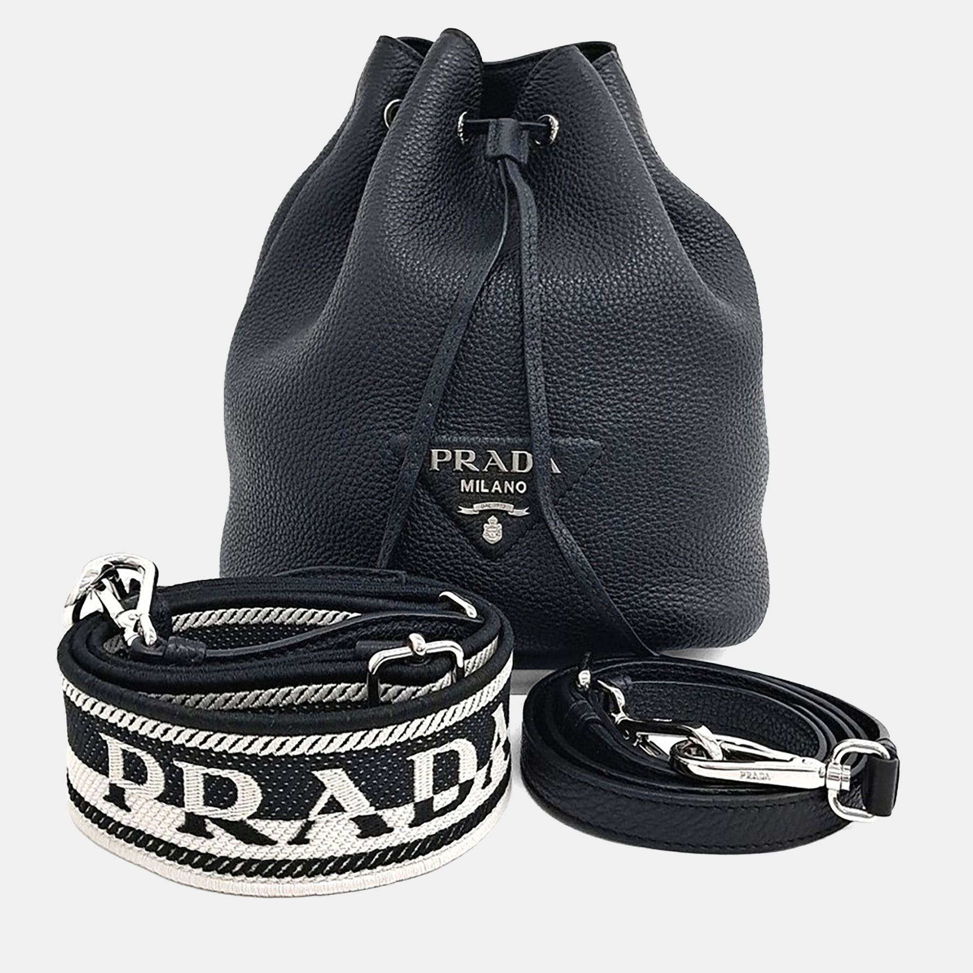 

Prada Black Leather Vitello Dino Bucket Bag