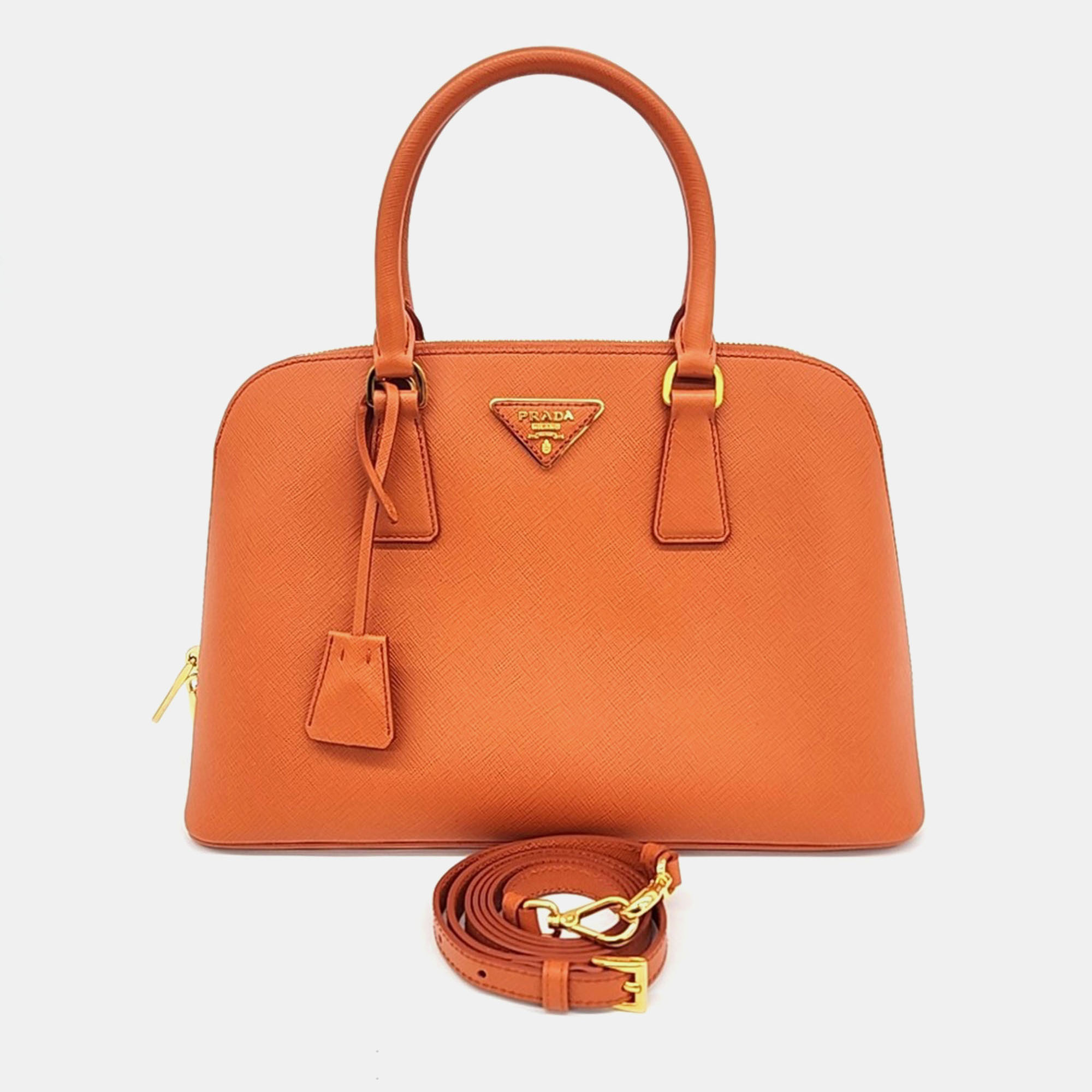 

Prada Orange Leather Saffiano Luxe Tote and Shoulder Bag
