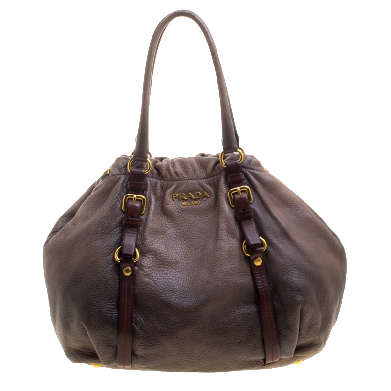 Pre Owned Prada Grey Ombre Leather Satchel