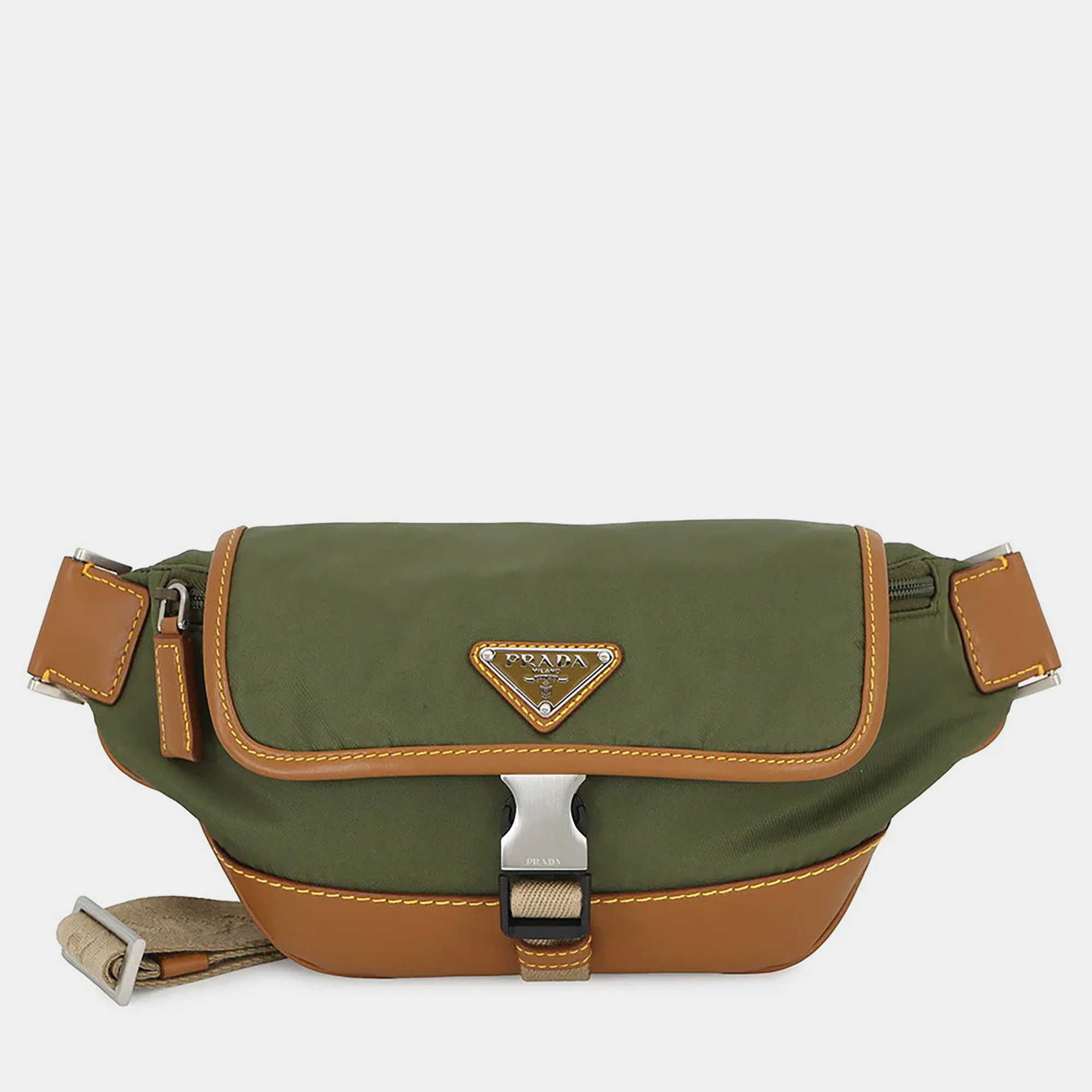

Prada Triangle Logo Shoulder Crossbody Bag Khaki/Brown Nylon Leather, Green