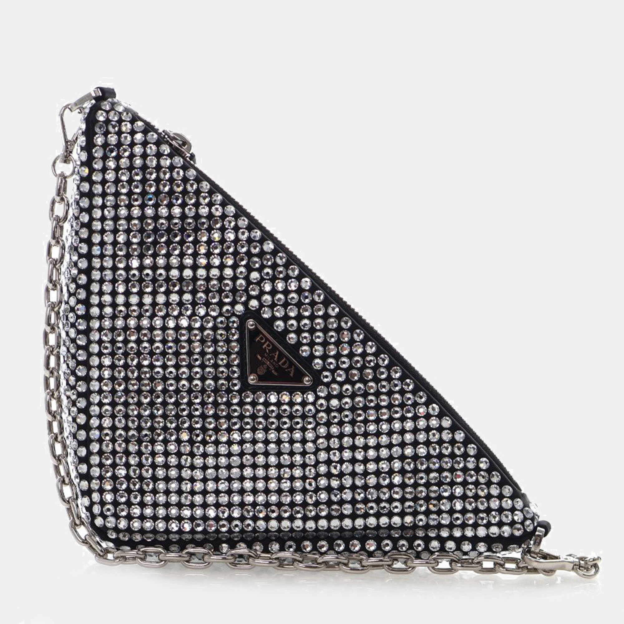 

Prada Crystal Triangle Small Satin Shoulder Bag, Black