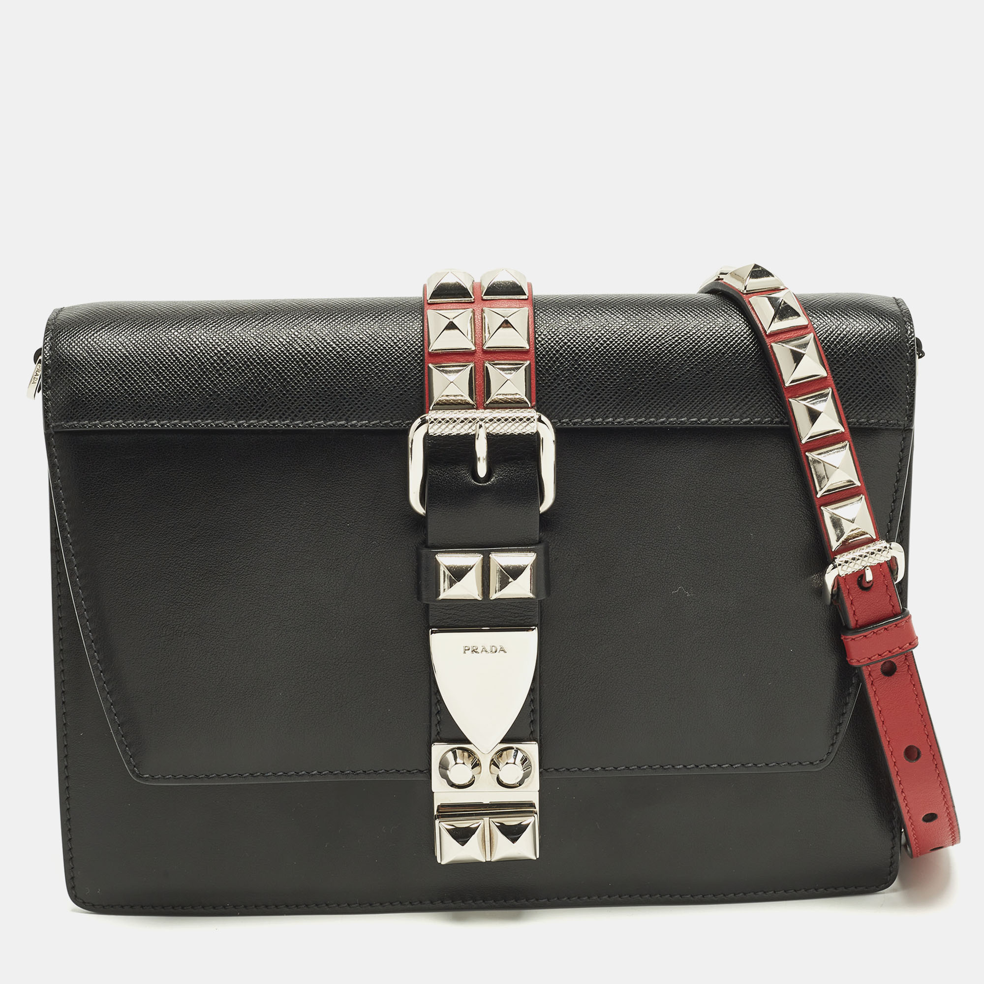 

Prada Elektra Black City Calf and Saffiano Leather Shoulder Bag