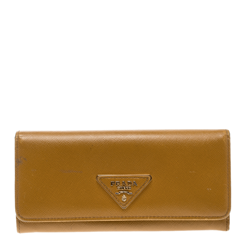 Prada Tan Saffiano Metal Leather Continental Wallet