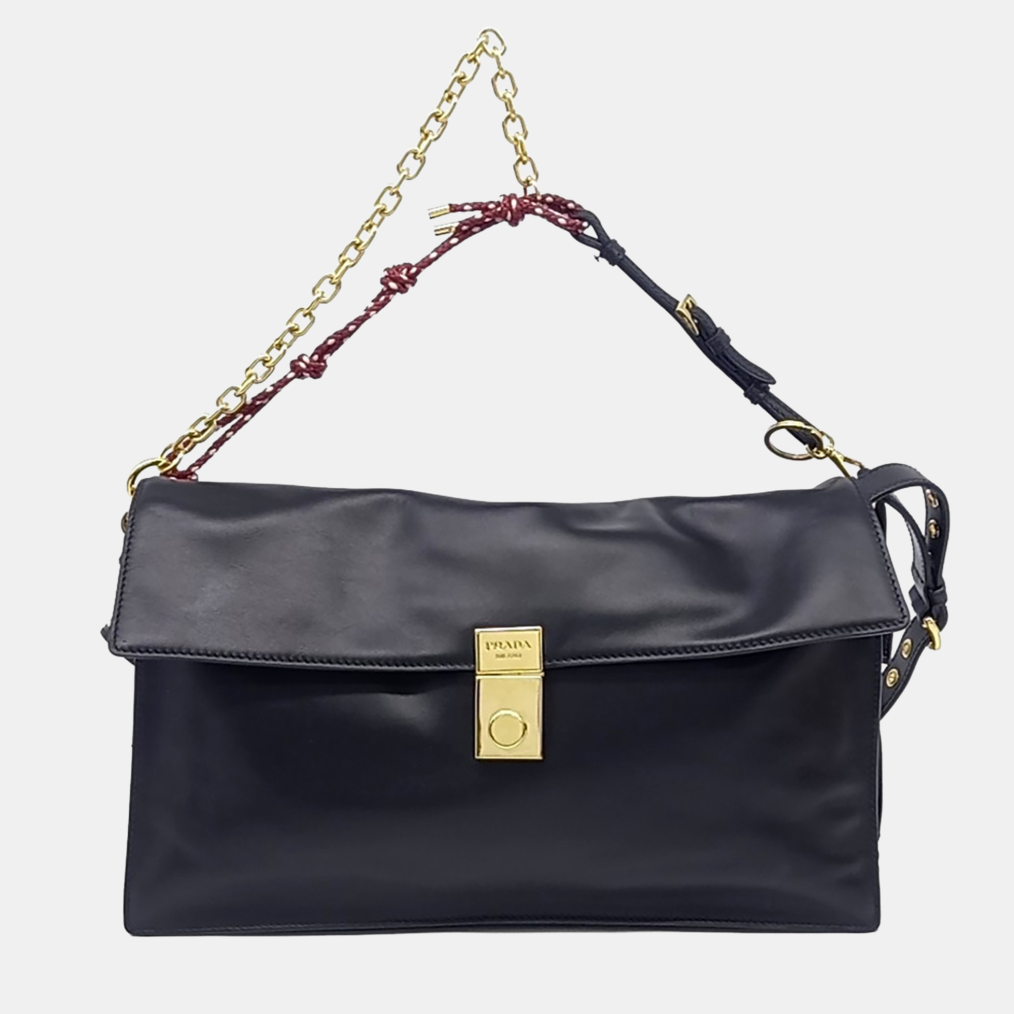 

Prada Black Leather Soft Sound Charm Shoulder Bag Large