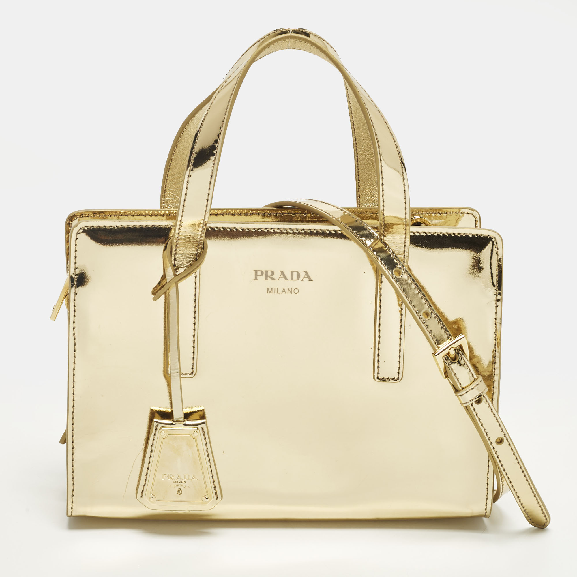 

Prada Re-edition 1995 Gold Patent Leather Satchel