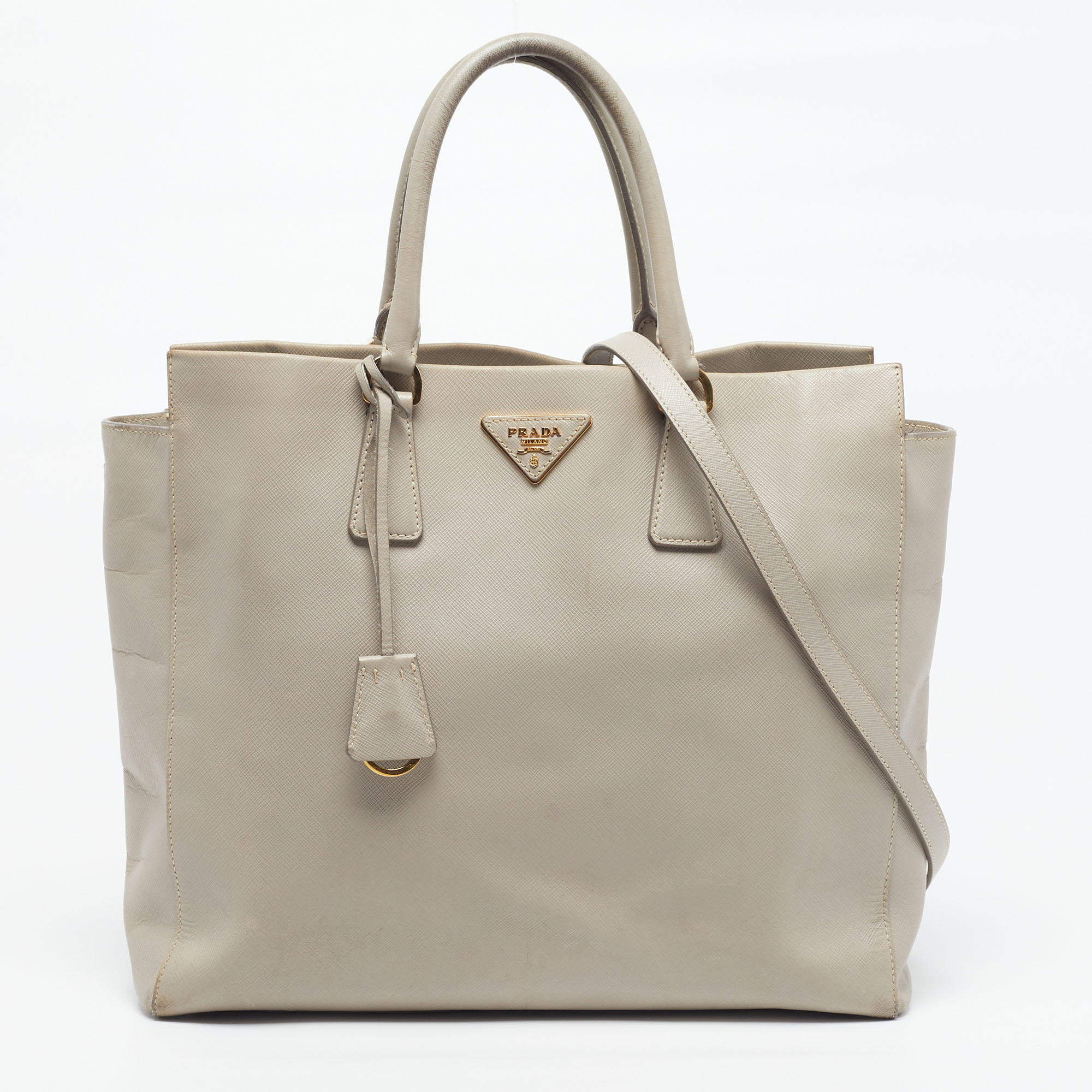 

Prada Grey Saffiano Lux Leather Open Tote