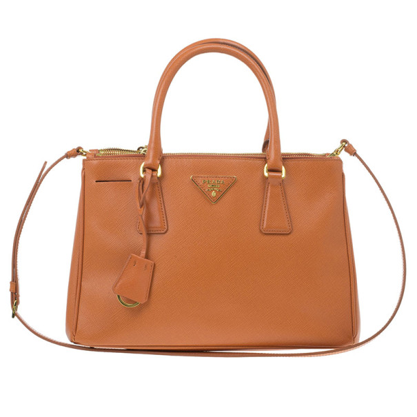 Pre Owned Prada Orange Saffiano Lux Small Double Zip Tote