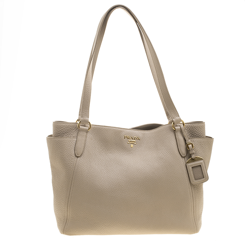 Pre Owned Prada Beige Vitello Daino Leather Shopper Tote