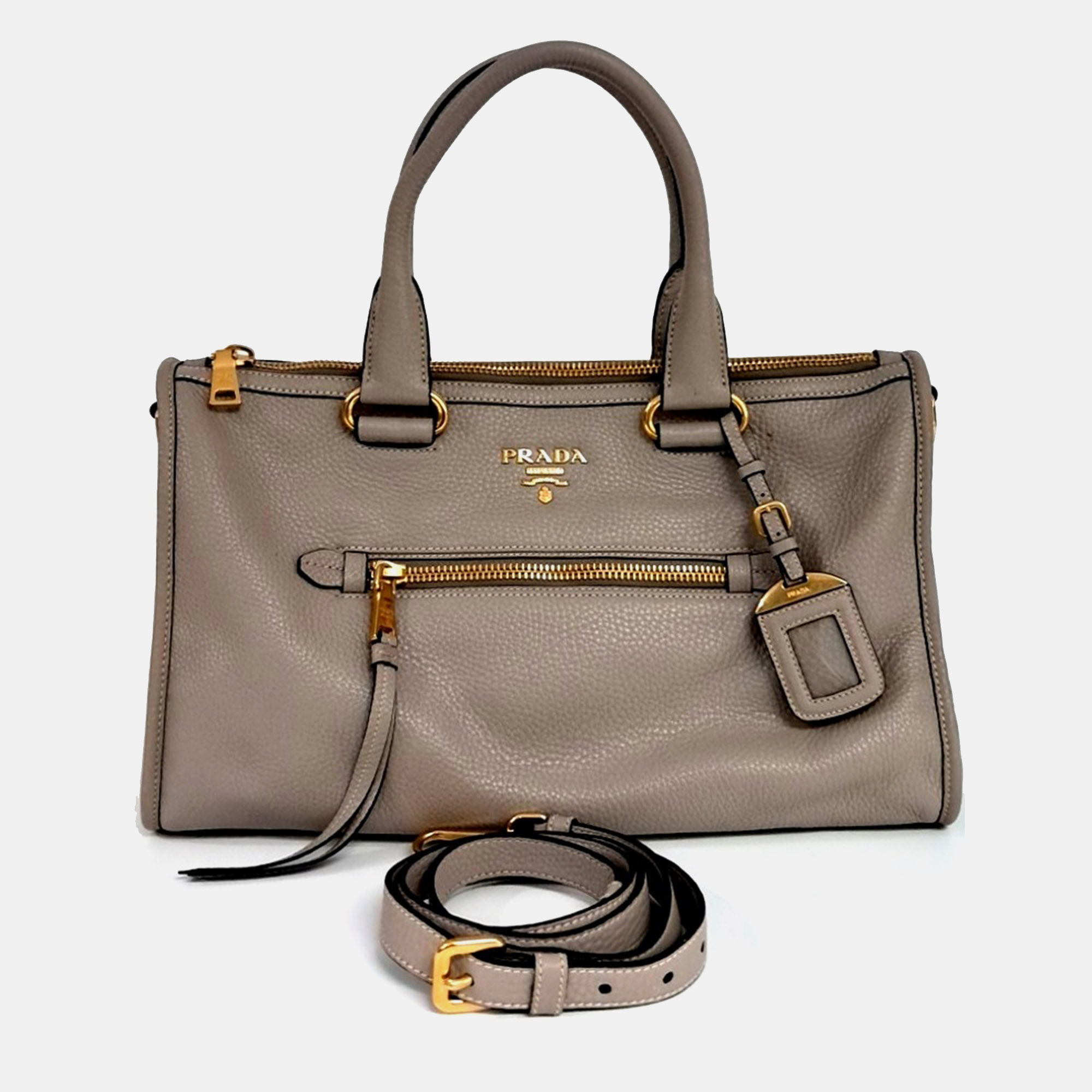 

Prada Brown Leather Vitello Daino Tote And Shoulder Bag