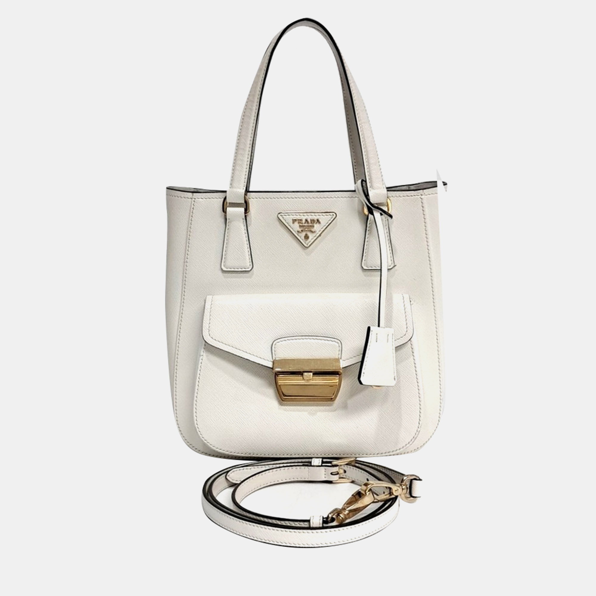 

Prada White Leather Saffiano Luxe Tote And Shoulder Bag
