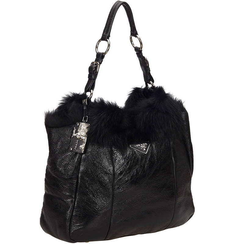 

Prada Black Leather Fur Shoulder Bag