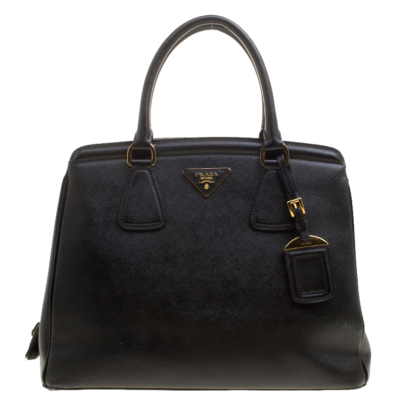 Pre Owned Prada Black Saffiano Lux Leather Parabole Tote
