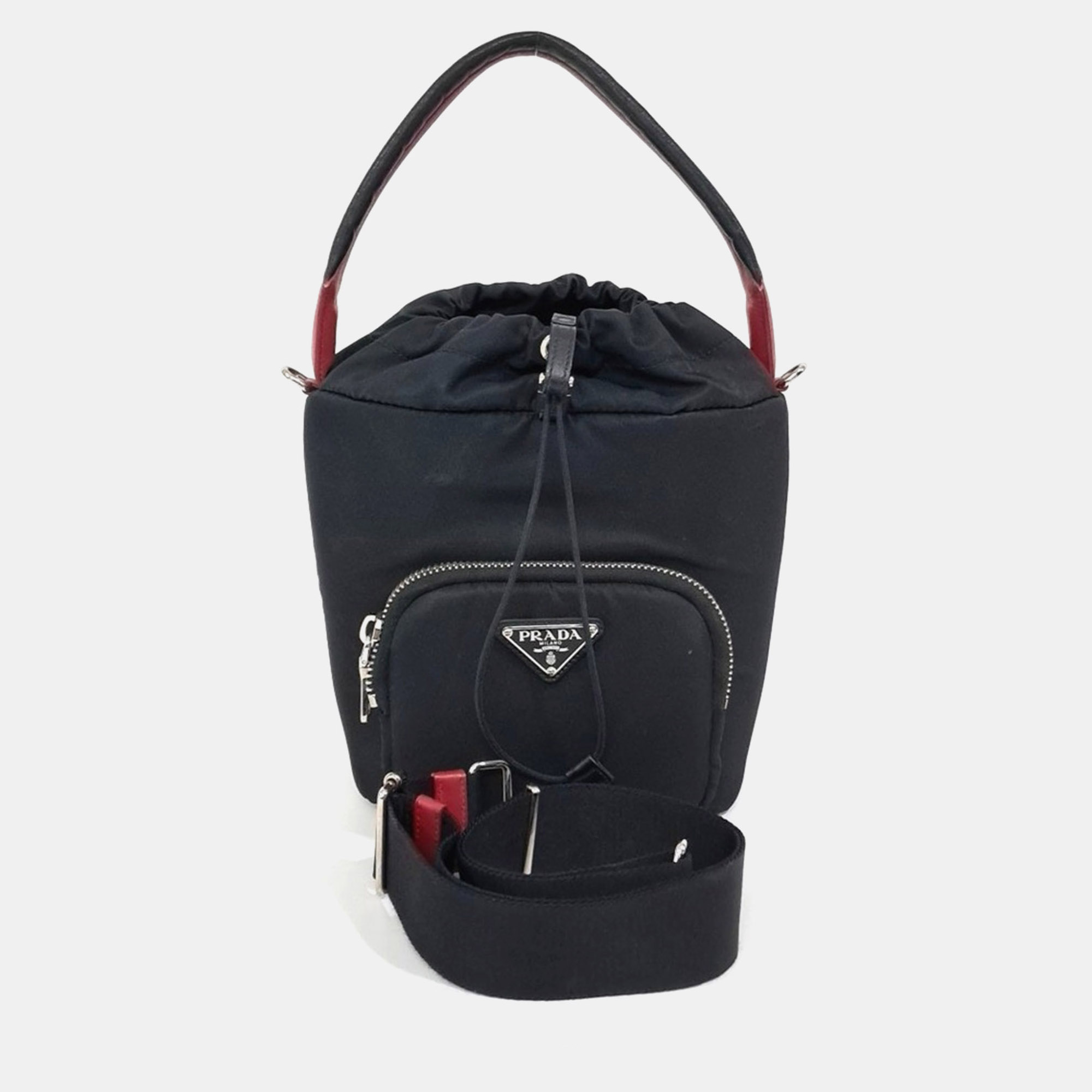 

Prada Tessuto Black/Red Nylon Pocket Bucket Tote and Shoulder Bag