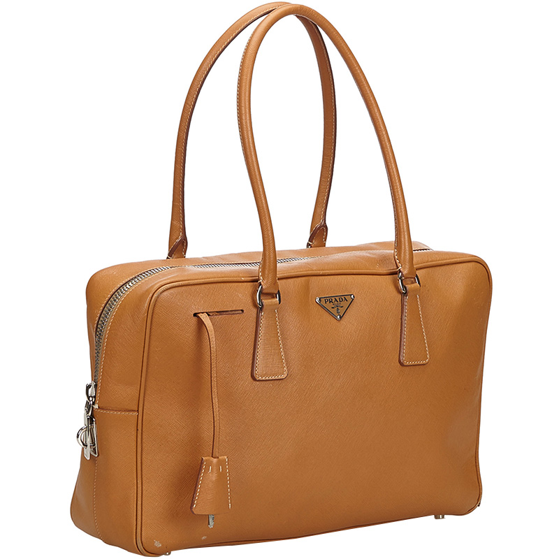

Prada Brown Saffiano Leather Bauletto Shoulder Bag