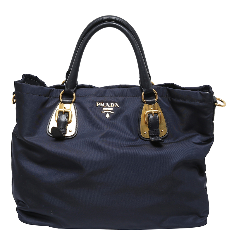 Pre Owned Prada Navy Blue Tessuto Nylon Shopper Tote