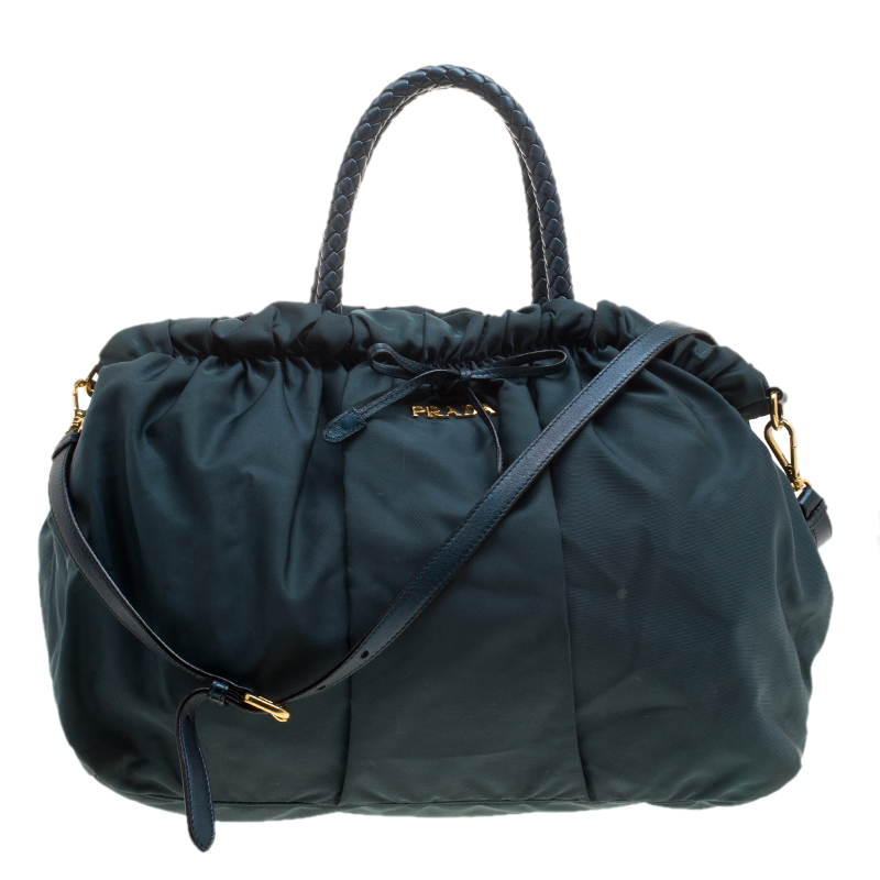 Pre Owned Prada Dark Blue Nylon Convertible Tote