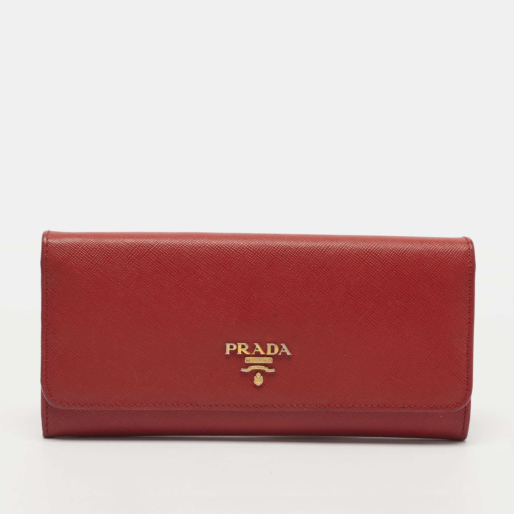 Pre-owned Prada Red Saffiano Leather Flap Continental Wallet