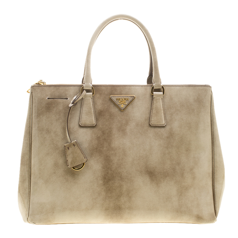Pre Owned Prada Beige Patent Leather Large Double Zip Tote