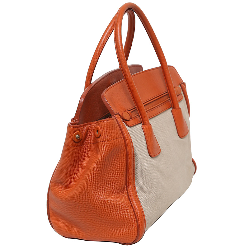 

Prada Two Tone Saffiano Leather/Canvas Tote, Multicolor