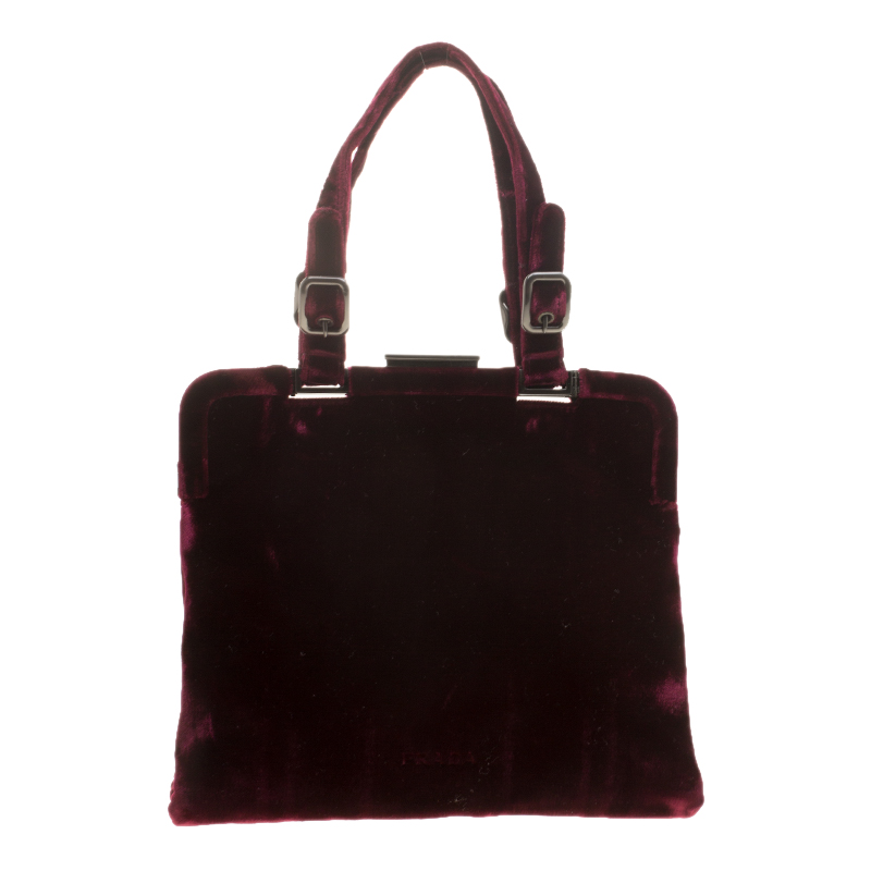 Pre Owned Prada Burgundy Velvet Frame Bag