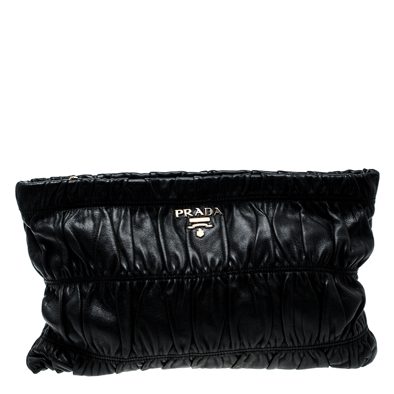 Prada Black Nappa Gauffre Leather Clutch