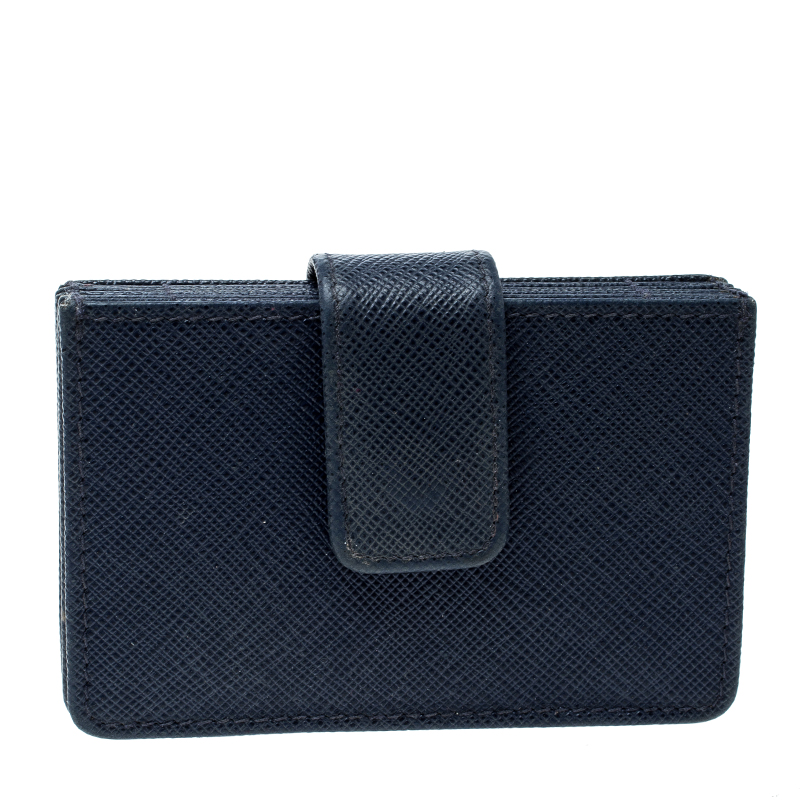 Pre Owned Prada Blue Saffiano Leather Accordion Card Holder