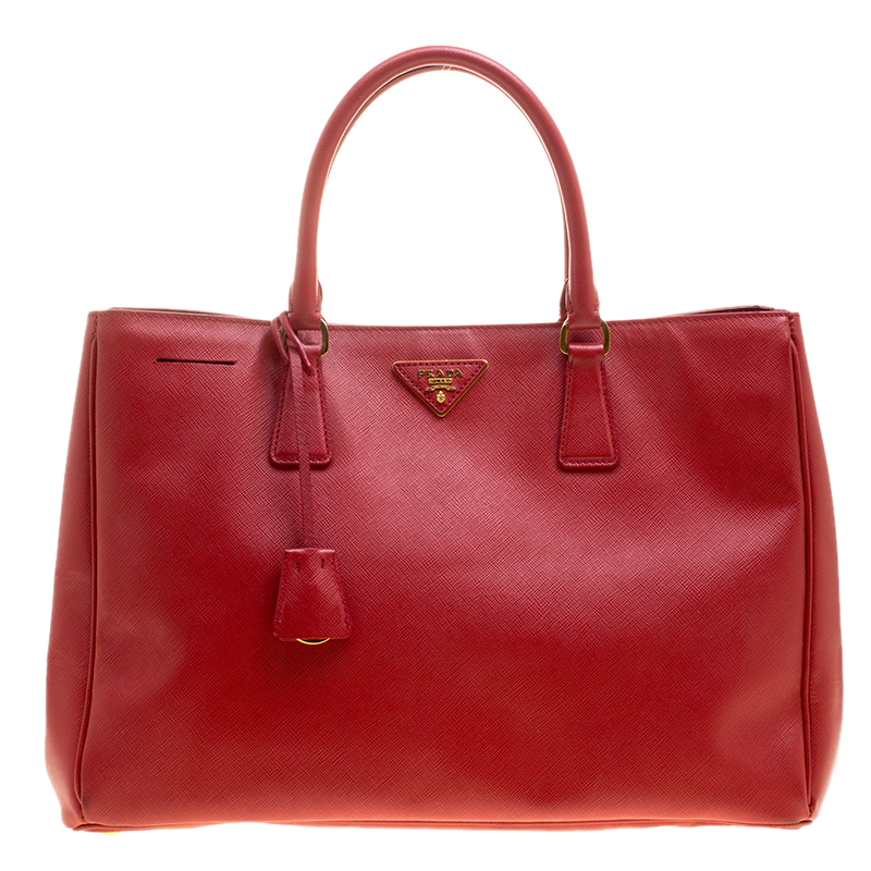 Pre Owned Prada Red Saffiano Lux Leather Large Tote