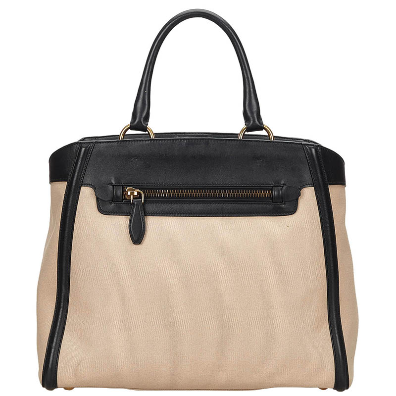 Pre Owned Prada Two Tone Canvas/Leather Tote