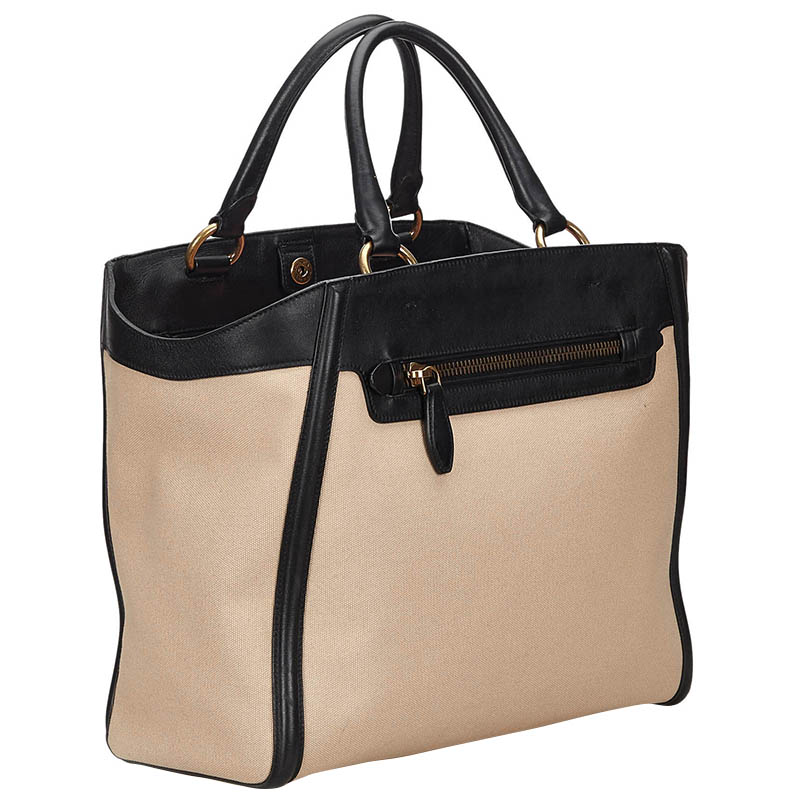 

Prada Two Tone Canvas/Leather Tote, Multicolor