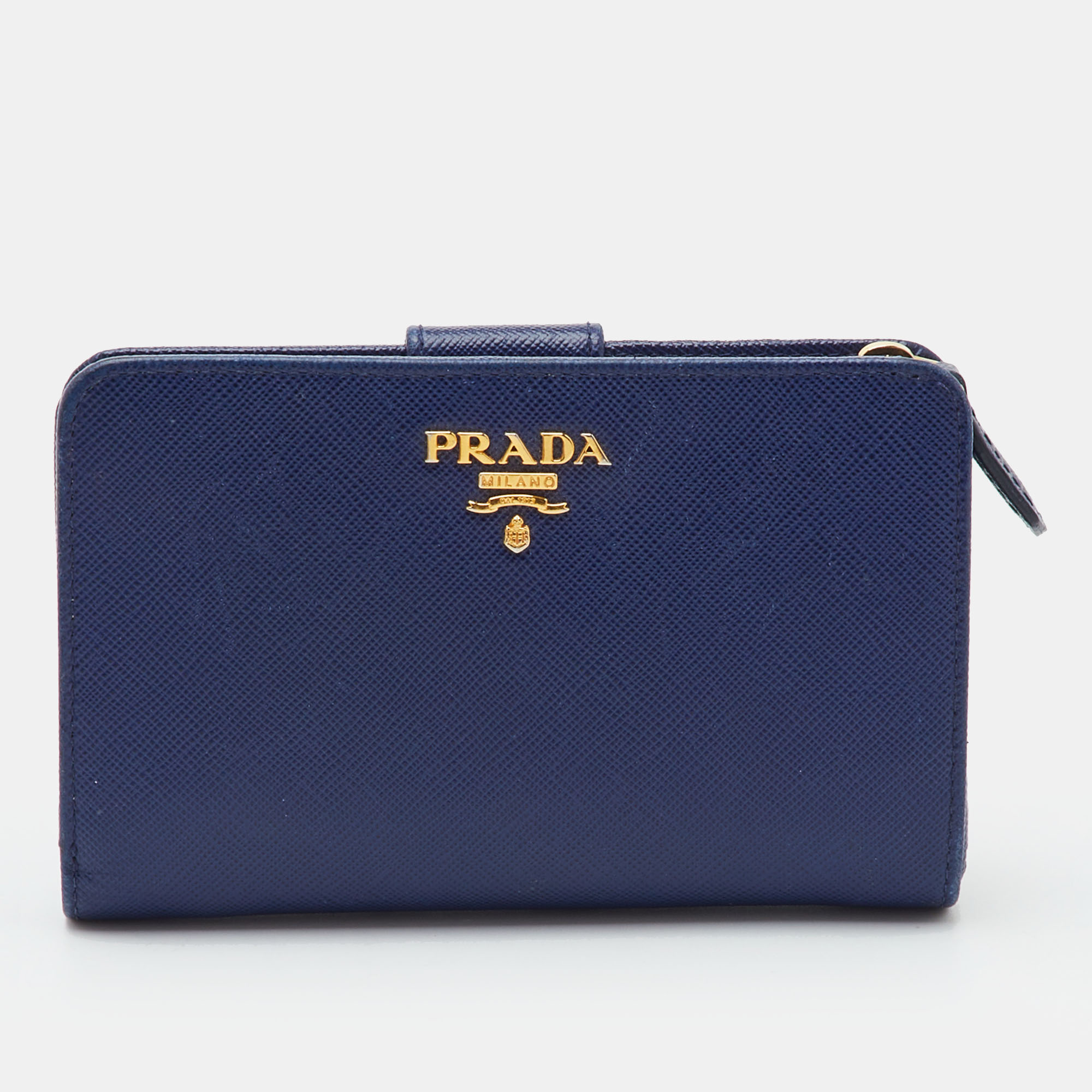 Pre Owned Prada Navy Blue Saffiano Lux Leather Compact Wallet