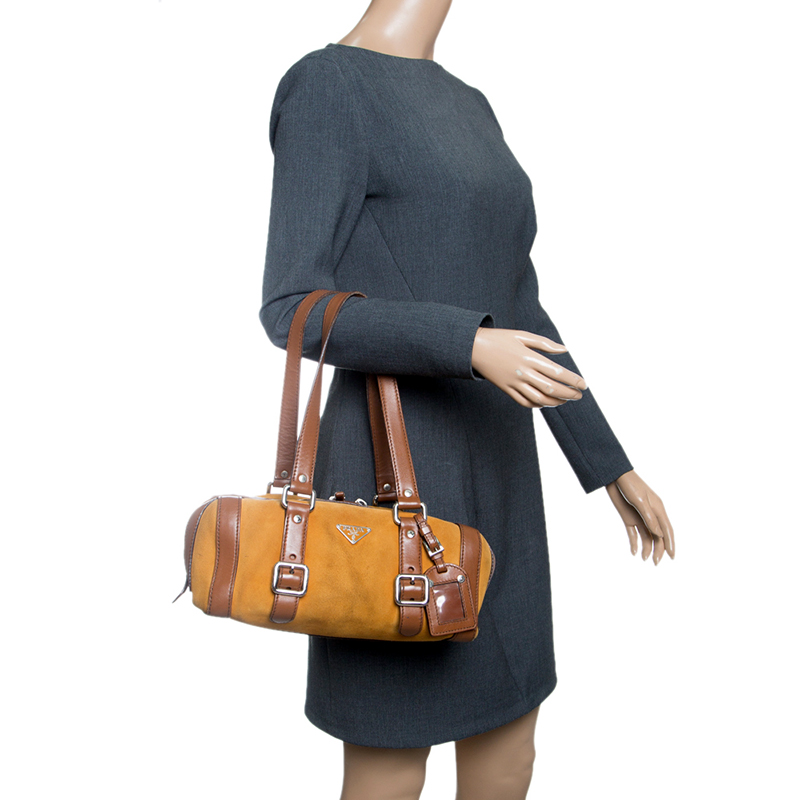 

Prada dark Yellow/Brown Suede and Leather Satchel