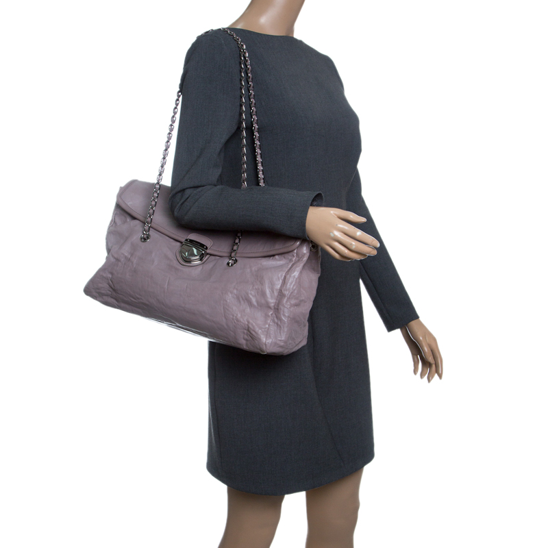 Prada Grey Leather Push Lock Satchel