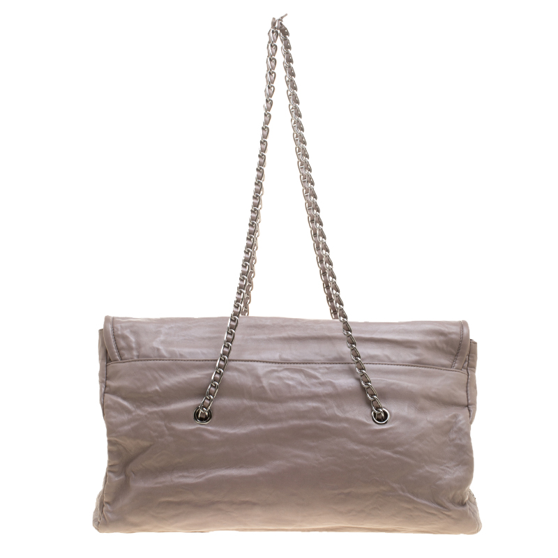 Prada Grey Leather Push Lock Satchel