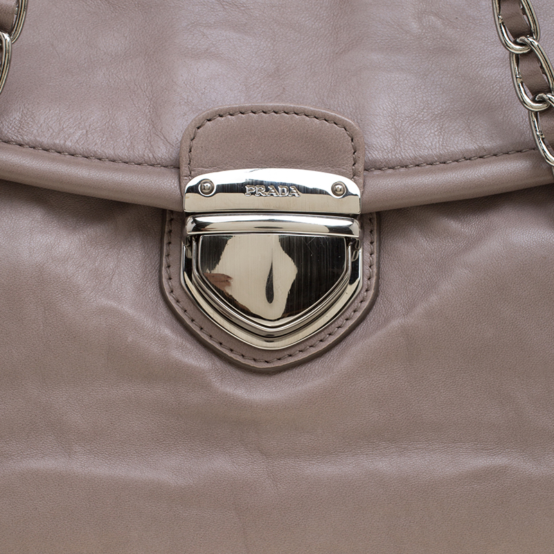 Prada Grey Leather Push Lock Satchel