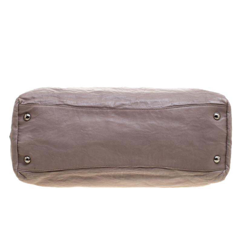 Prada Grey Leather Push Lock Satchel