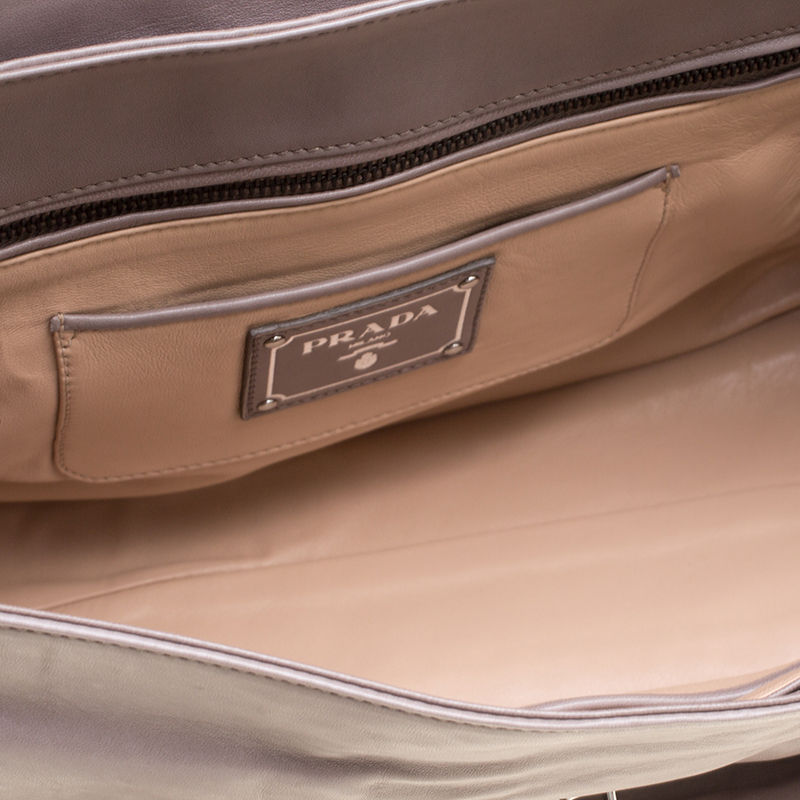 Prada Grey Leather Push Lock Satchel