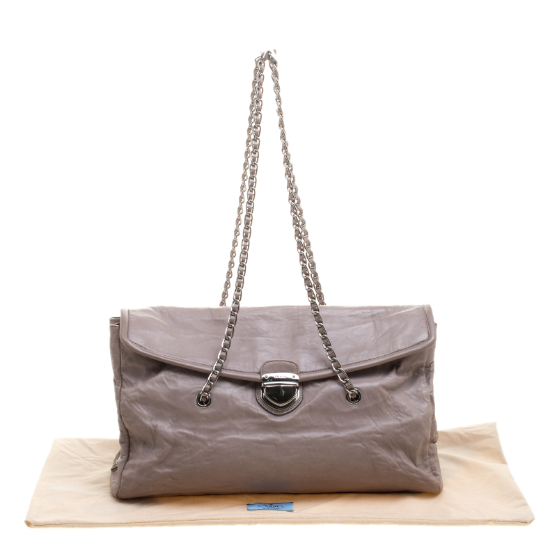 Prada Grey Leather Push Lock Satchel
