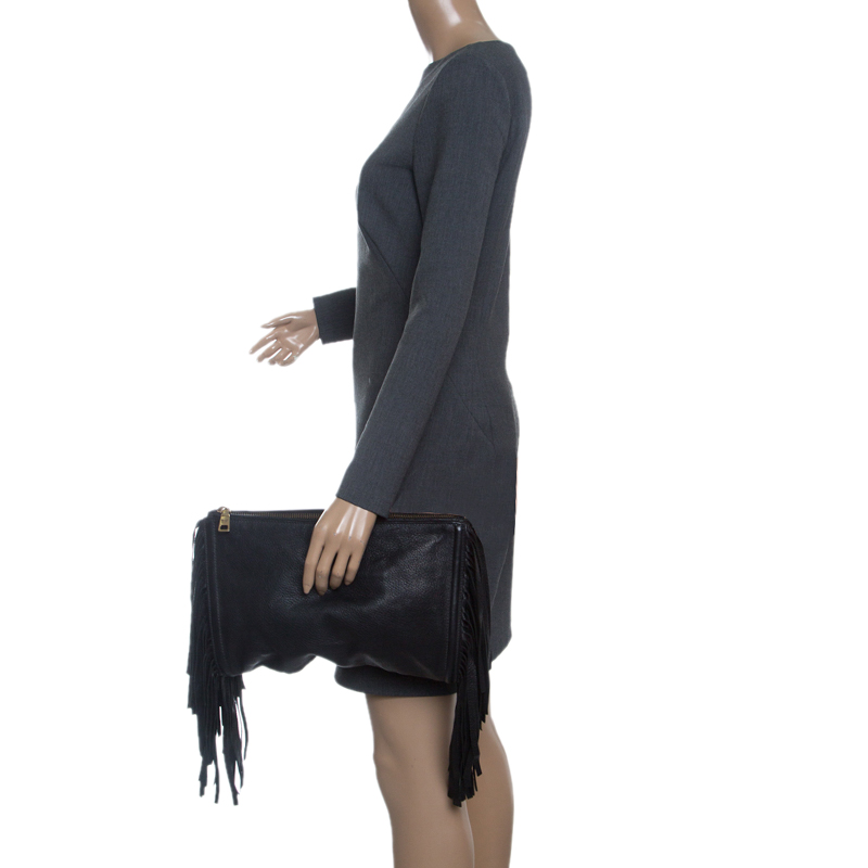

Prada Black Leather Fringe Clutch