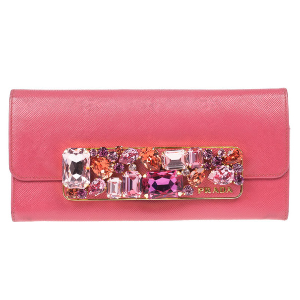 Pre Owned Prada Stone Embellishment Flap Wallet
