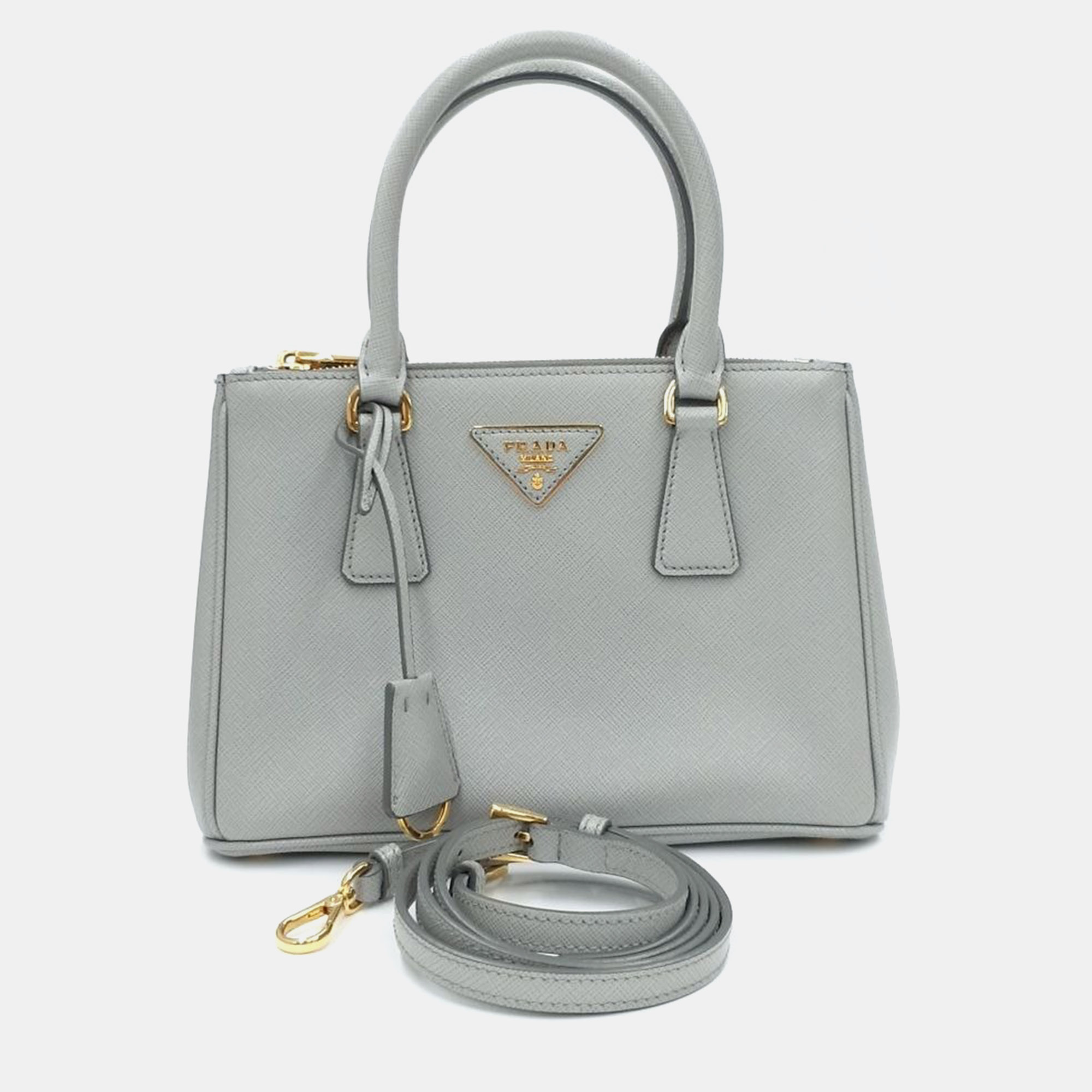 Prada Grey Saffiano Luxe Tote and Shoulder Bag (1BA896)