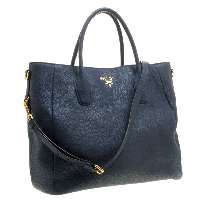 Prada Navy Blue Vitello Daino Leather Shopper Tote Prada | TLC